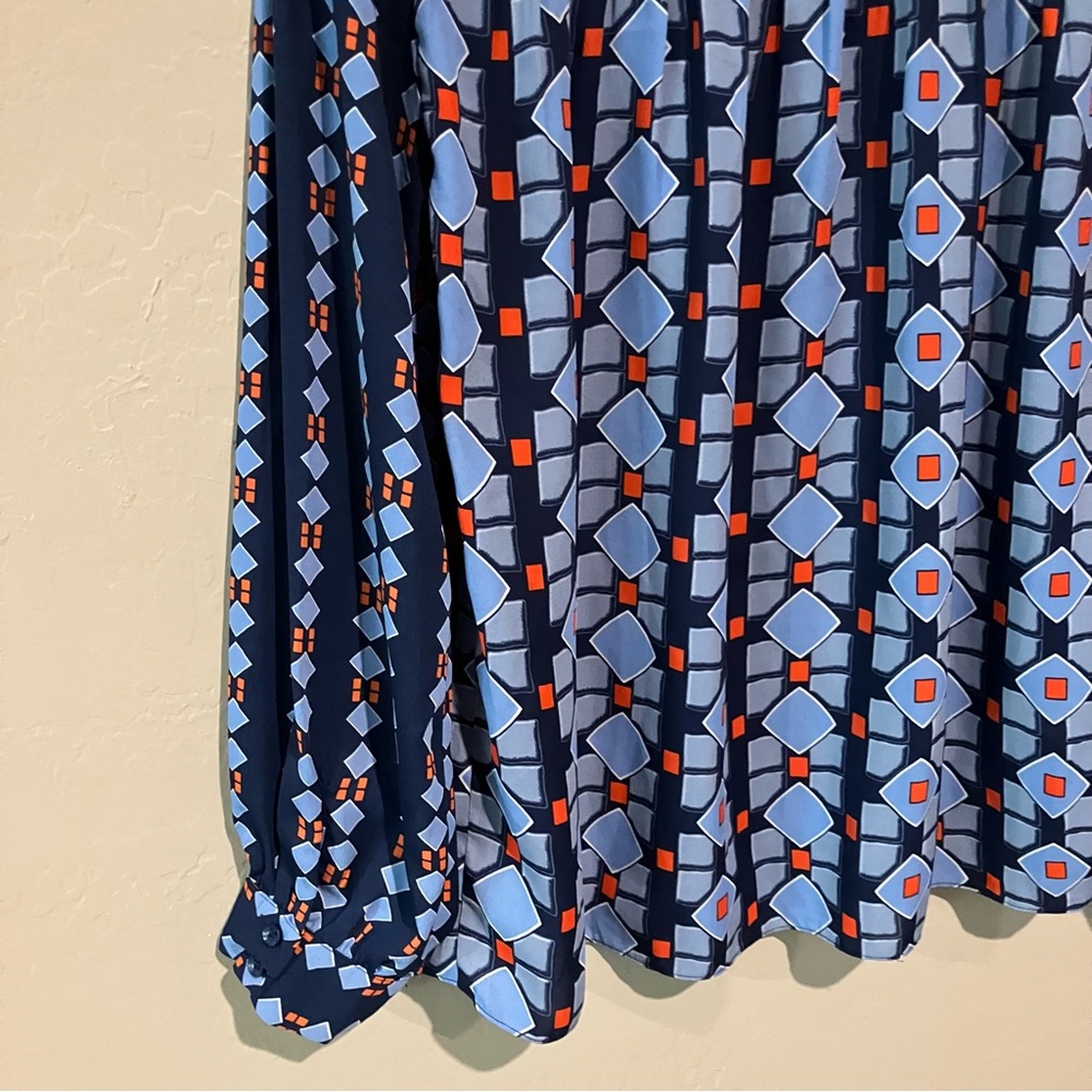 Jade Melody Tam Blue Navy Smocked Neck Tie Peasant Boho Long Sleeve Blouse Sz M - Picture 10 of 14